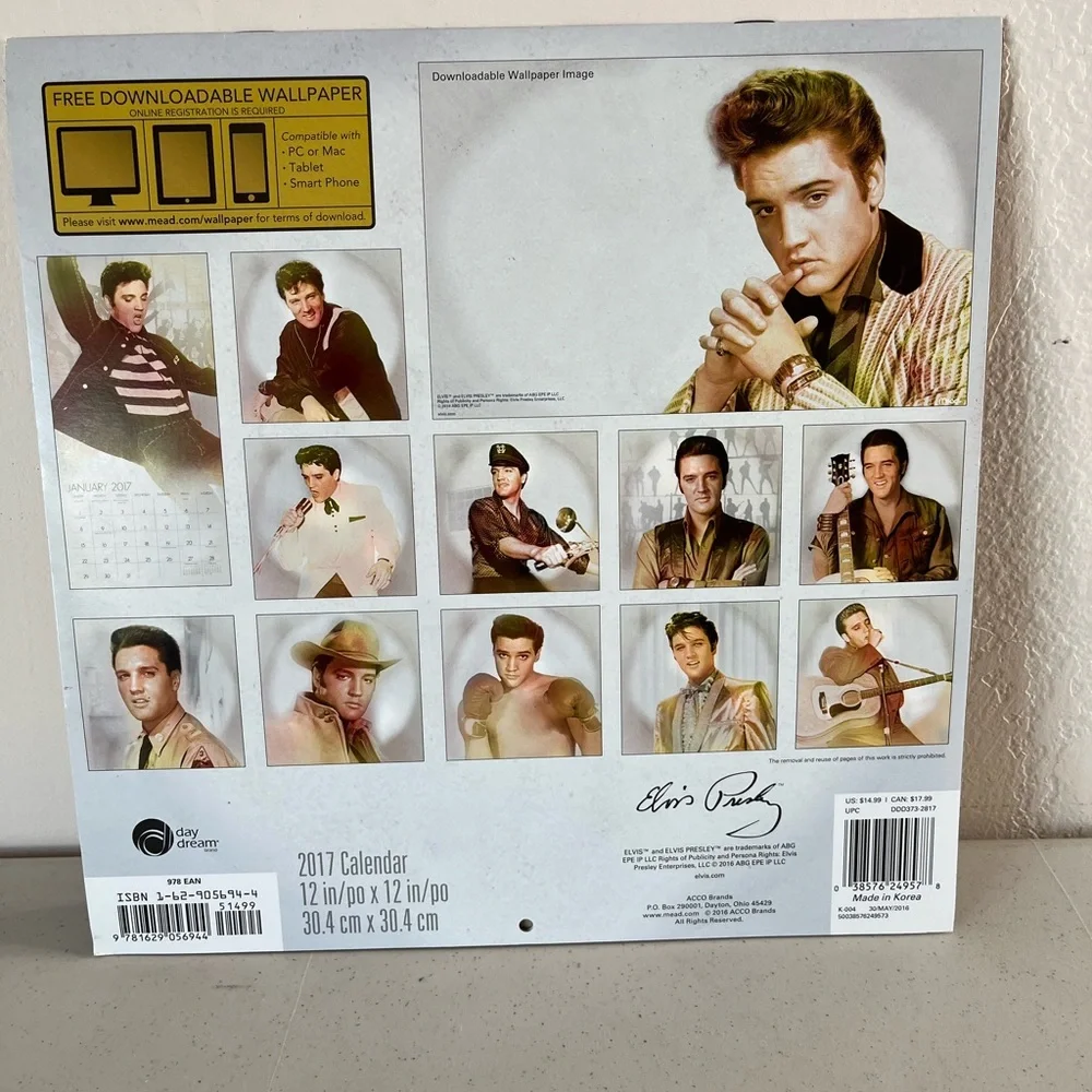 Elvis Presley 16-Month Home Office Calendar - Black and White